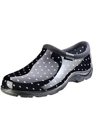Sloggers Scarpe da Giardino Impermeabili da Donna, Zoccoli da Pioggia e Giardino Senza Lacci con Soletta di Supporto Comoda di Prima qualità, (Pois Neri e Bianchi), Taglia 11