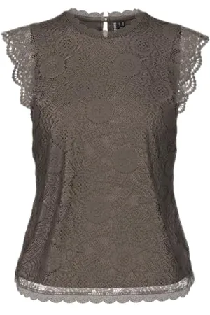 Pieces® Pcolline SL Lace Top Noos Blusenshirt, Morel, S Donna