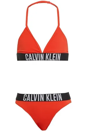 Calvin Klein Bambina Bikini Triangle Set con Fascia con Logo, Rosso (Flaming Chili), 14-16 Anni