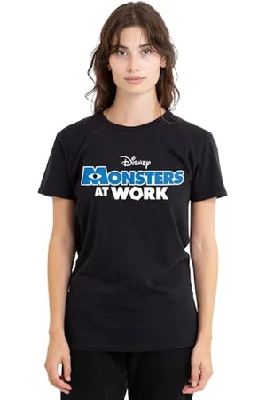 Disney Monsters At Work Logo Dark Ladies T Shirt, Black, , L Donna