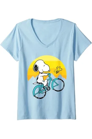 Peanuts Donna - Snoopy e Woodstock Retro Mountain Bike Maglietta con Collo a V