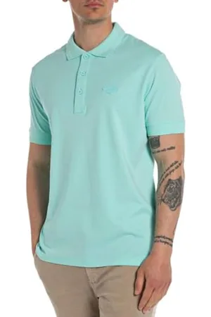 Replay Polo da uomo in cotone a maniche corte , turchese , M