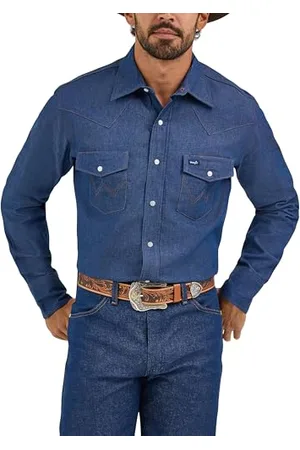 Wrangler Camicia da Lavoro da Uomo con Taglio Cowboy Occidentale a Maniche Lunghe a Scatto Camicia da Lavoro Finitura Solida Taglio Cowboy Occidentale Manica Lunga Snap Camicia da Lavoro Finitura