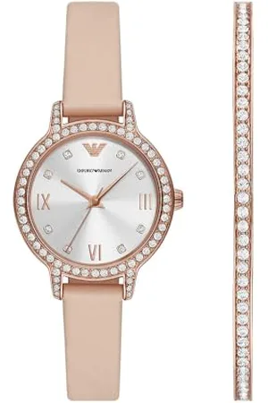 Emporio Armani Set con orologio da donna a tre sfere e bracciale in acciaio color oro rosa, AR80069SET