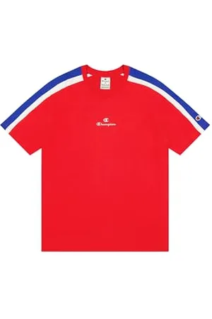 Champion Legacy Retro Sport (220336) -Taped SS Crewneck T-Shirt, (CRD/BAI/Wht), S Uomo