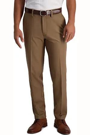 HAGGAR Cool 18 PRO Slim Fit Flat Front Premium Flex Cintura Pantaloni Casual, Toast, W29 / L30 Uomo