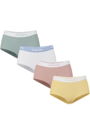 Pieces® Pclogo Lady 4 Pack Solid Noos BC Boxer a Pantaloncino, Giadea/Dettaglio: 4 Confezioni W Jade Ghaz Misr Bwhi, L Donna