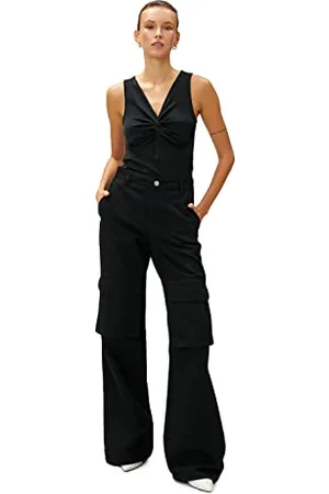 Koton Knot Detail V Neck Sleeveless Tank Top Maglietta, (999), XL Donna