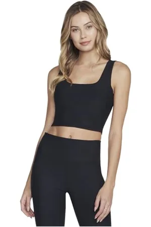 Skechers Goflex-Reggiseno Lungo a Coste Gilet, Nero Intenso, L Donna