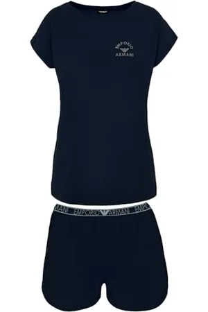 Emporio Armani Stretch Cotton Studs Logo Short Pyjamas Set, Pajama Set Donna, (Marine), M