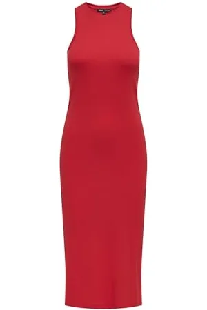ONLY Onlbelfast S Dress Jrs Noos Abito Midi Lavorato a Maglia con Spacchi Laterali, Rosso-High Risk Red, L Donna
