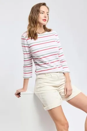 Armor.lux Armor Lux Marinière Tricolore À Manches 3/4 col Rond en Coton Rustique Femme Maglione, , M Donna
