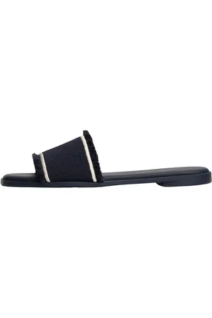 Tommy Hilfiger Donna Sandali Fringe Canvas Flat Eleganti, Blu (Space Blue), 37