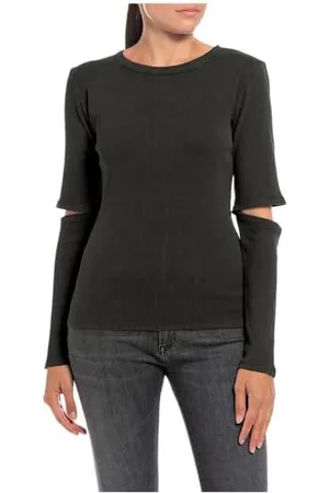 Replay Maglietta Donna Manica Lunga in Cotone, Nero (Blackboard 099), S
