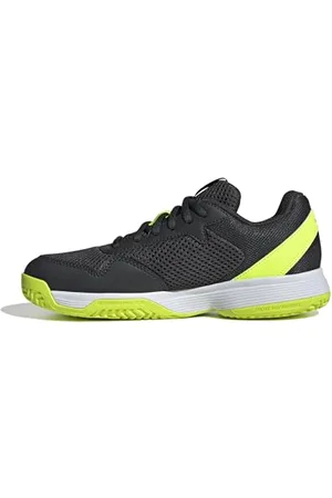 adidas Courtflash Kids Tennis Shoes, Scarpe, Carbon/Iron Metallic/Lucid Lemon, 24 EU