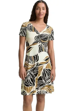 TOM TAILOR 1045309 Vestito, 37999-Design a Foglie Neutre, 42 Donna