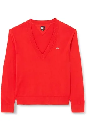 Tommy Hilfiger Pullover Donna Scollo a V, (Deep Crimson), XL