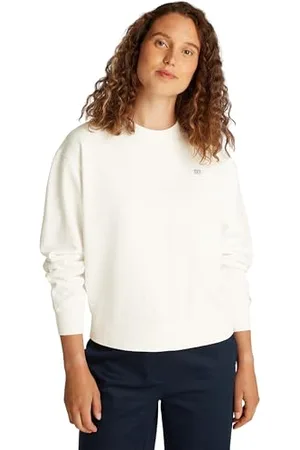 Tommy Hilfiger Donna Felpa Contrast Flag Regular Fit, Bianco (Ecru), M