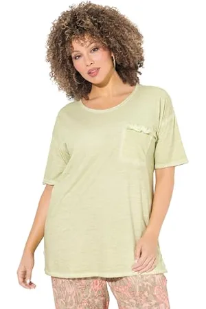 Ulla Popken T-Shirt, Oversized, Rüschen-Brusttasche, Halbarm Maglietta Oversize, Cold Dye, Scollo a V Arrotondato, , 60/62 IT Donna