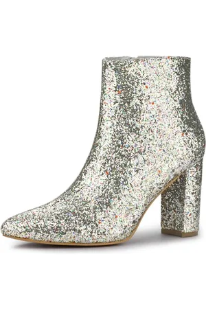 Allegra K Donna Stivali Glitterati Punta Tacco Blocco Caviglia Stivaletti Chiusura con Cerniera 37.5