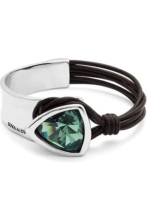 UNO de 50 UNOde50 - Bracciale rigido da donna, in pelle e placcato in Sterling, cristallo sfaccettato verde, taglia M, gioiello artigianale, realizzato in Spagna, Talla M, Lega metallica, Nessuna pietra