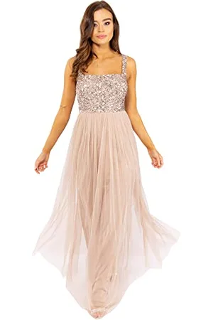 Maya Deluxe Maxi Abito da Donna con Spalline Larghe Senza Maniche e Scollo Quadrato Impreziosito per Matrimoni e Balli Vestito per Damigella d’Onore, , 34