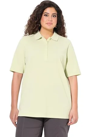 Ulla Popken Poloshirt, piqué, Polokragen, Samt-Knopfleiste, Halbarm Polo Basic, , 52/54 IT Donna