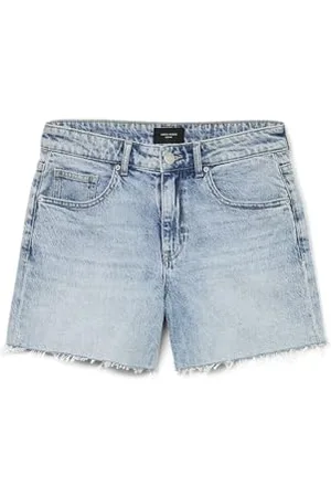 VERO MODA Damen Jeansshorts con Orlo a Frange e Zip, Colore: , Taglia:L