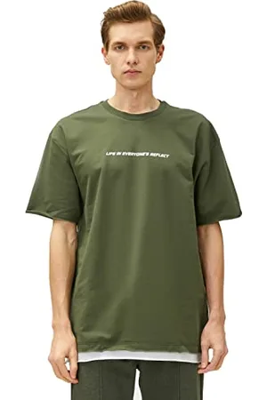 Koton Oversized T-Shirt Slogan Printed Crew Neck Cotton, (890), L Uomo