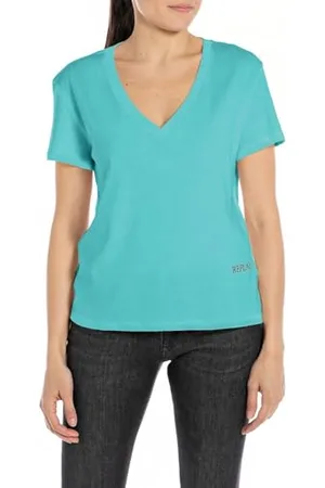 Replay T-shirt da donna in cotone a maniche corte, verde (Verde Amalfi 337), L