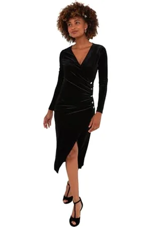 Joe Browns Velour Long-Sleeved Wrap Dress with Flattering Side Ruching Vestito, , 42 Donna