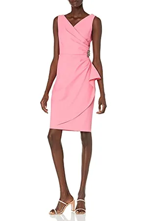 Alex Evenings Abito Corto Increspato Dimagrante da Donna con Volant (Petite e Regolare) Occasione Speciale, , 44