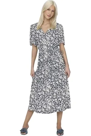 ONLY Onlhalia S/S Midi Dress Wvn Noos, Abito Midi Donna, Night Sky/AOP: Caroline Flower, XL