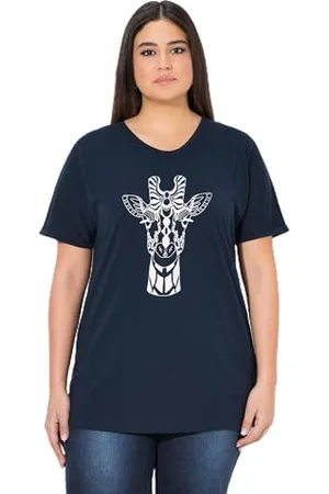 Ulla Popken Mit Tierchendruck, T-Shirt con Stampa Animale, Oversize, , 66/68 IT Donna