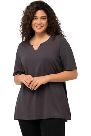 Ulla Popken T-Shirt, A-Linie, Tunika-Ausschnitt, Halbarm Maglietta con Scollo a Goccia, Grafite, 46-48 Große Größen Donna