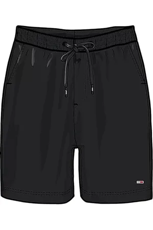 Tommy Hilfiger Uomo Pantaloncini in Felpa Flag Beach con Coulisse, Nero , L