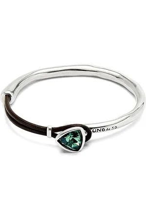 UNO de 50 Bracciale sottile da donna, in pelle e placcato in Sterling, cristallo sfaccettato verde, taglia L, gioiello artigianale, realizzato in Spagna, Talla L, Lega metallica, Nessuna