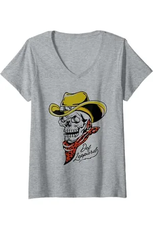 Def Leppard Donna Skeleton Cowboy ufficiale Maglietta con Collo a V