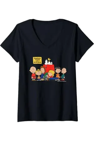 Peanuts Donna Snoopy Woodstock Happy Gang Amici Amicizia BFF Vintage Maglietta con Collo a V