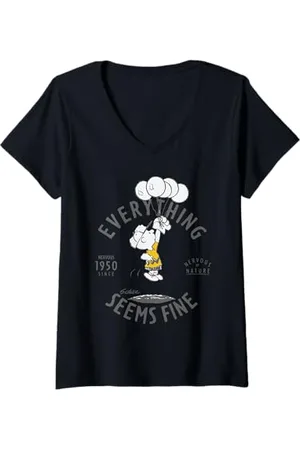Peanuts Donna Charlie Brown Bad Day Bright Side Lol nervoso stressato retrò Maglietta con Collo a V