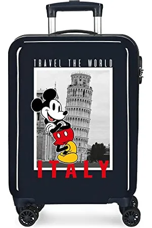 Disney Topolino e Minnie Viaggia per il Mondo Italia Valigia da Cabina Blu 38x55x20 cm ABS Rigido Chiusura Laterale a Combinazione 34L 2 kg 4 Doppie Ruote Bagaglio a Mano