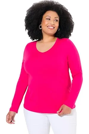 Ulla Popken Shirt, Slim, V-Ausschnitt, Langarm Maglietta a Maniche Lunghe, , 60/62 IT Donna