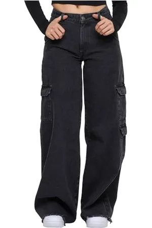Urban classics Ladies Mid Waist Cargo Denim Pants Pantaloni, , 34 Donna