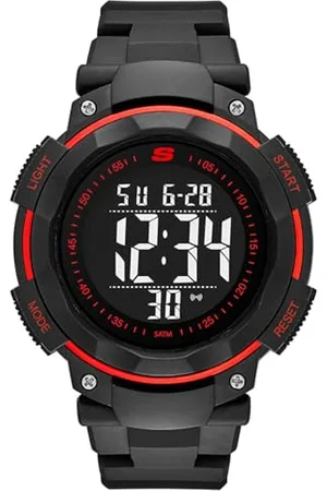 Skechers Orologio Ruhland Uomo, movimento digitale, 45 mm Nero, cassa in policarbonato rosso con cinturino in poliuretano, SR1022