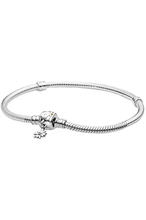 PANDORA Garden Braccialetto in maglia snake con chiusura a forma di margherita, in Sterling con cristalli gialli e smalto bianco, 23