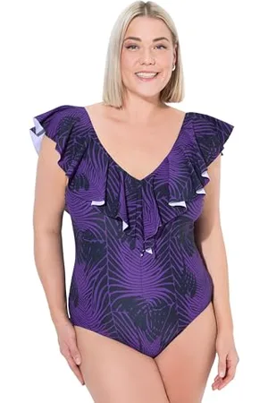 Ulla Popken Badeanzug Petra, Volants, Mamba Costume Intero, Viola, 54 Donna