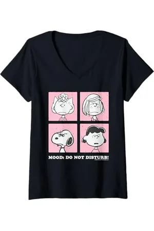 Peanuts Donna Snoopy Sally Lucy Peppermint infastidito cattivo umore Gang Cartone animato Maglietta con Collo a V
