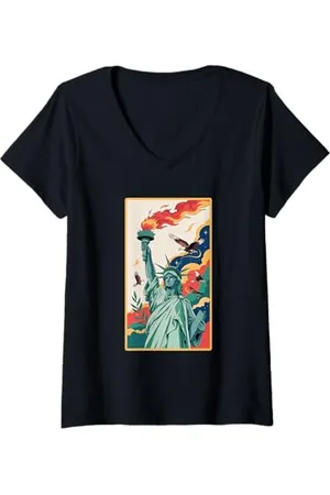 American Needle Donna Lady Liberty America Maglietta con Collo a V