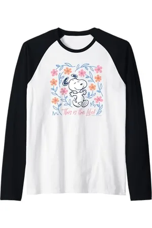Peanuts Snoopy Buona Vita Primavera Fiori Estate Felice Divertimento Natura Maglia con Maniche Raglan