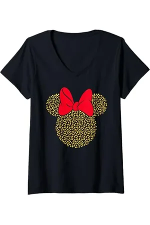 Disney Donna Minnie Mouse Dotted Gold Icon Maglietta con Collo a V